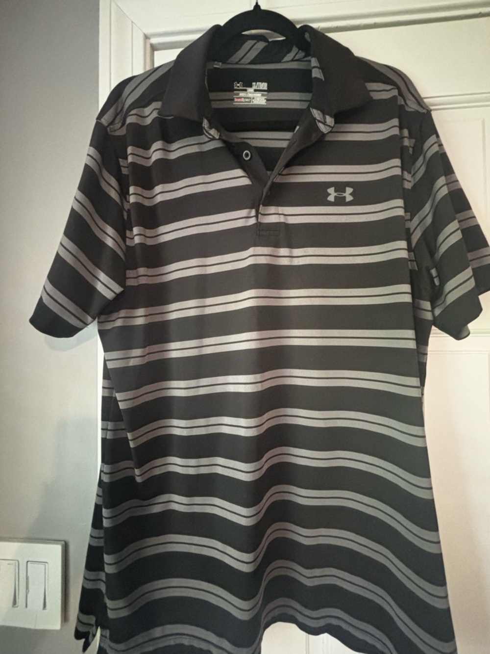 Under Armour Men’s Black Polo with Gray Stripes